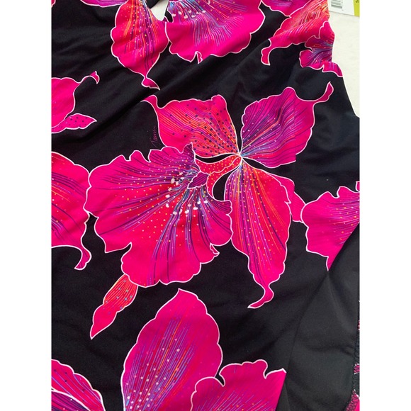 Trina Turk fleury pink black hibiscus flower one piece swimsuit size 14 new - Picture 13 of 14